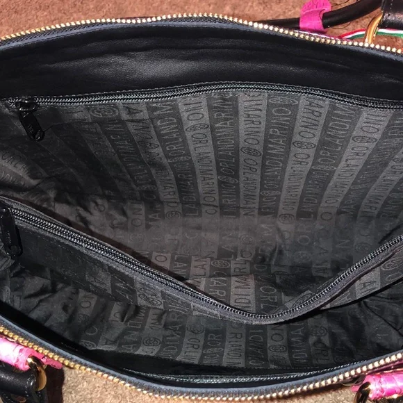 NWT-Marino Orlandi-Embossed Leather Satchel-Black-Tropical 🌺 Flowers-Italian 🇮🇹 - Picture 11 of 16